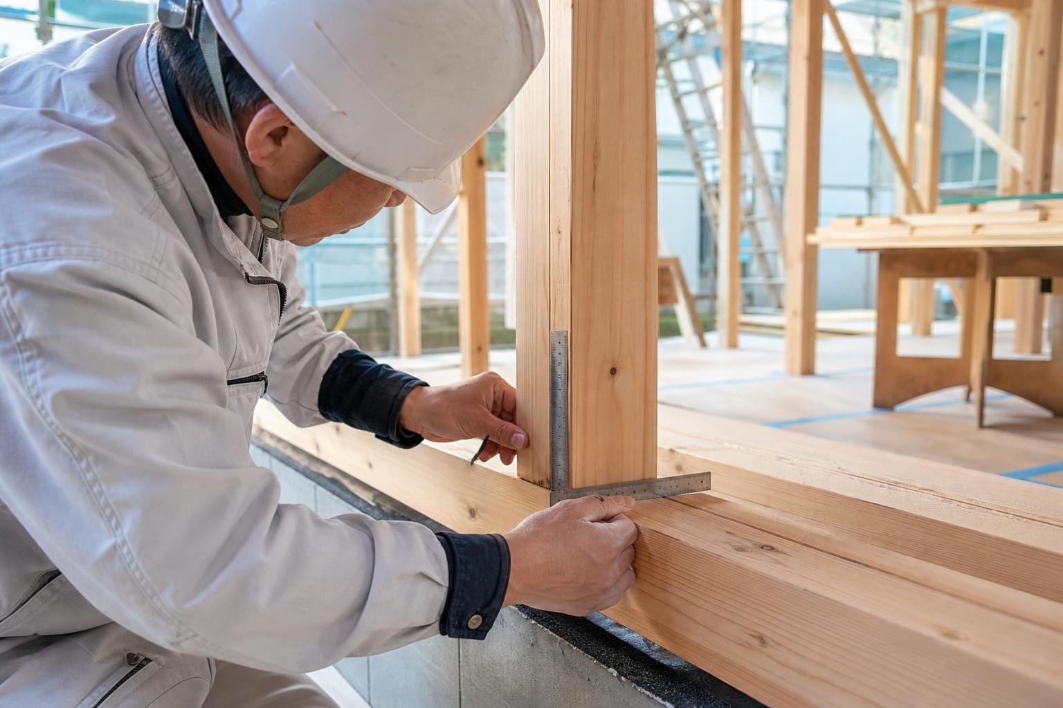 職人が施工箇所を丁寧に確認するイメージ